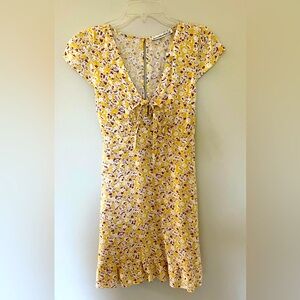 Abercrombie & Fitch Tie Front Yellow Floral Sundress Minidress XS NWT